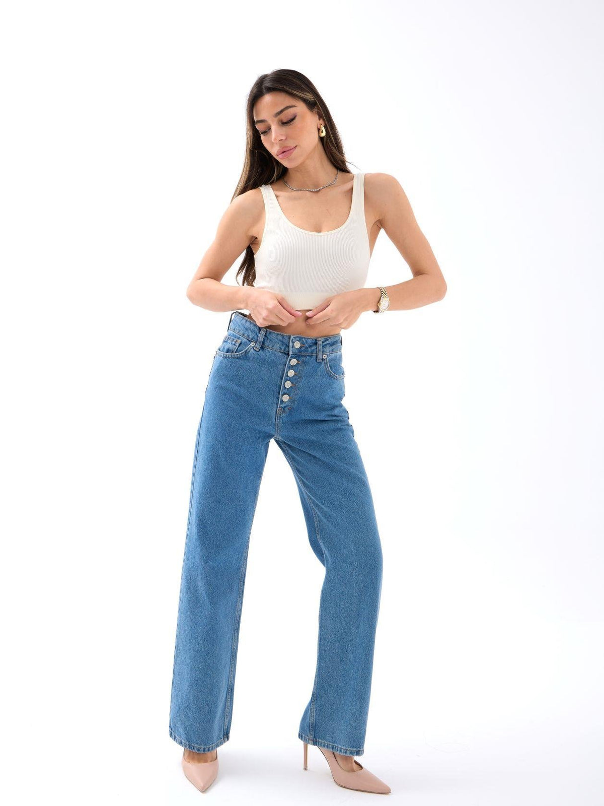 5171 DENIM BUTTONED WIDE KEG-BLAU