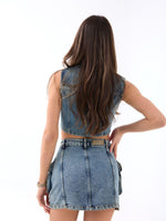 6458 Jeansrock mit niedriger Taille, blau