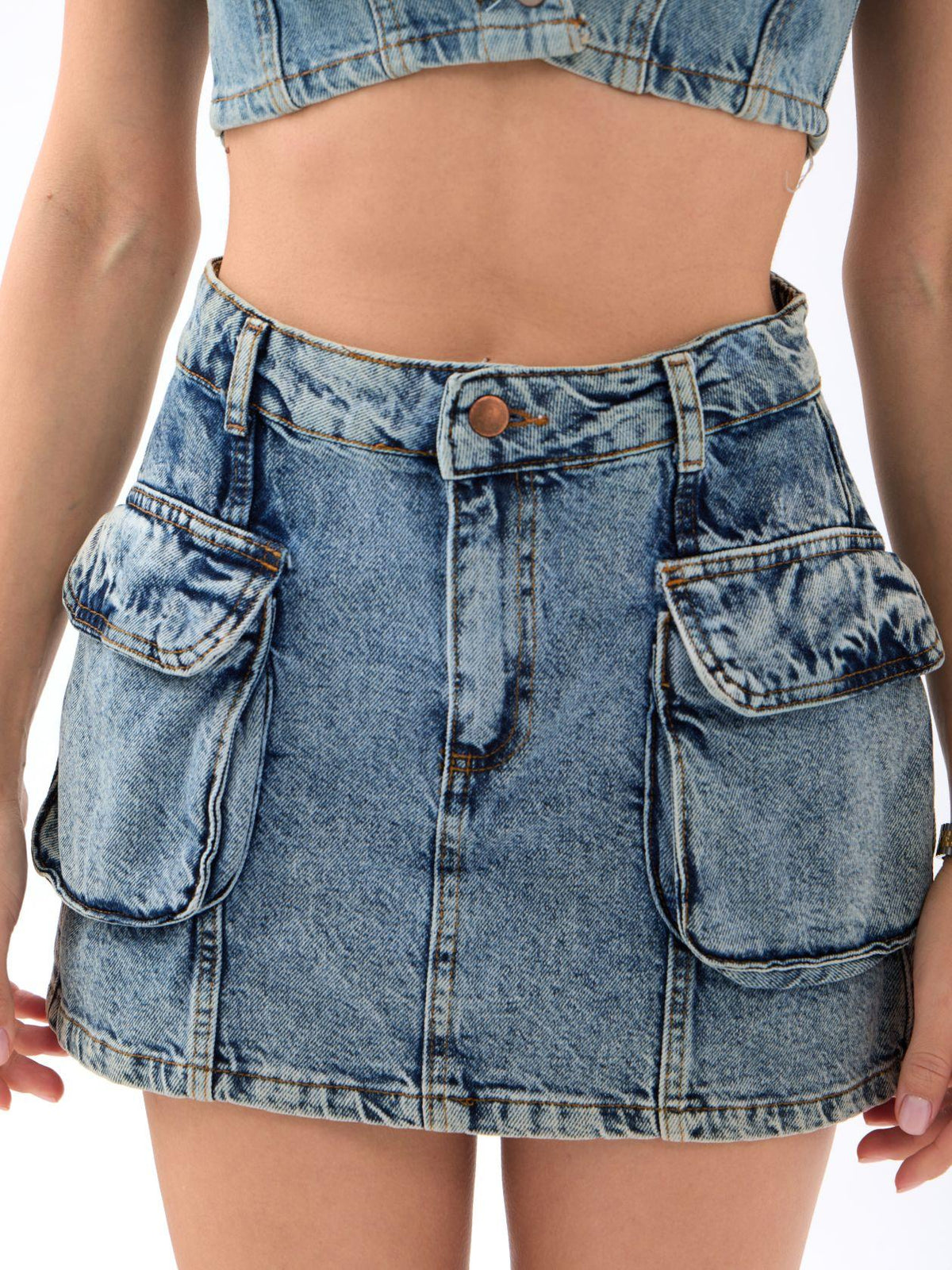 6458 Jeansrock mit niedriger Taille, blau