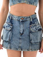 6458 Jeansrock mit niedriger Taille, blau