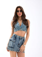 6458 Jeansrock mit niedriger Taille, blau