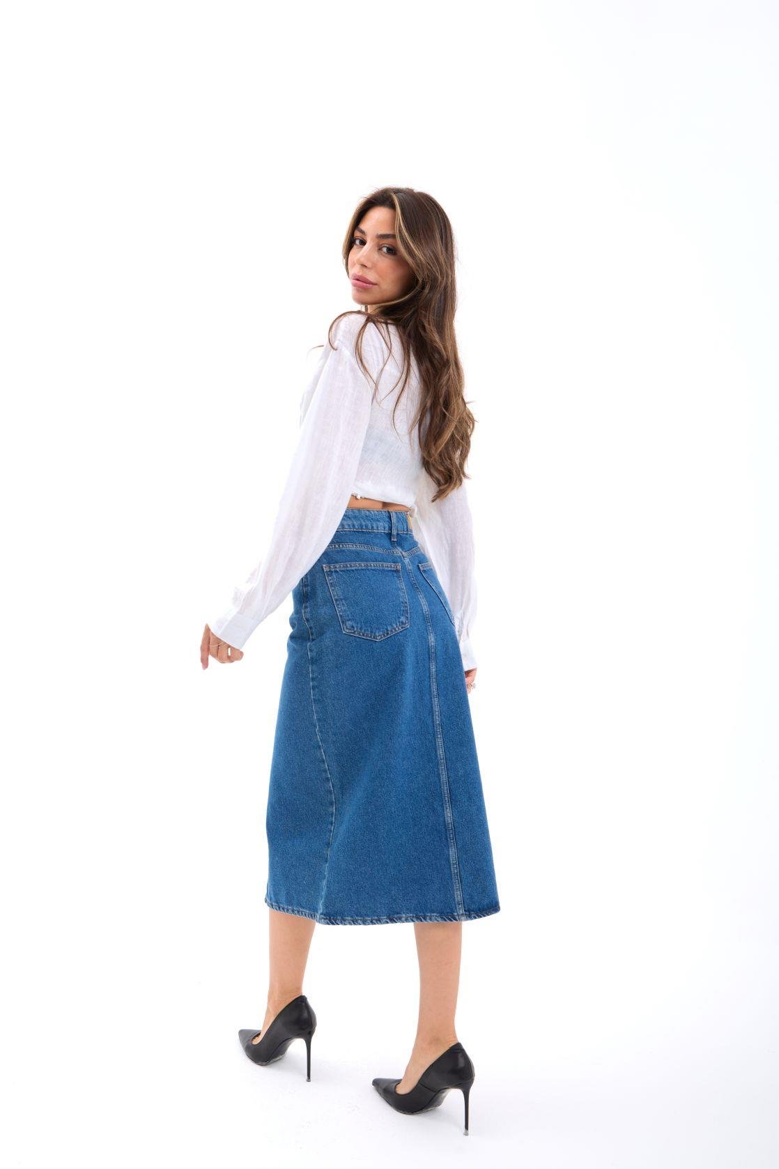 6471 DENIM MIDI-SCHLITZROCK-DUNKELBLAU