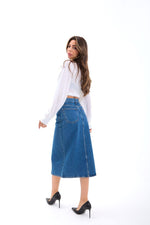 6471 DENIM MIDI-SCHLITZROCK-DUNKELBLAU