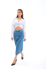 6478 DENIM MIDI-SCHLITTROCK-BLAU