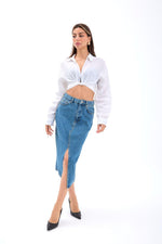6478 DENIM MIDI-SCHLITTROCK-BLAU