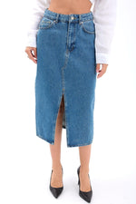 6478 DENIM MIDI-SCHLITTROCK-BLAU