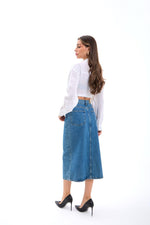 6478 DENIM MIDI-SCHLITTROCK-BLAU