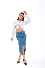 6478 DENIM MIDI-SCHLITTROCK-BLAU