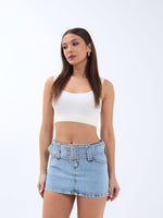 6831 Gürtel Jeans-Minirock mit niedriger Taille, Blau