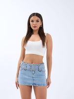 6831 Gürtel Jeans-Minirock mit niedriger Taille, Blau