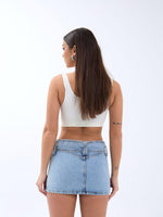 6831 Gürtel Jeans-Minirock mit niedriger Taille, Blau