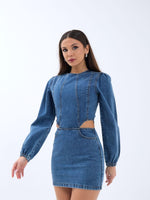 6834 Jeanskleid mit Fenster, blau
