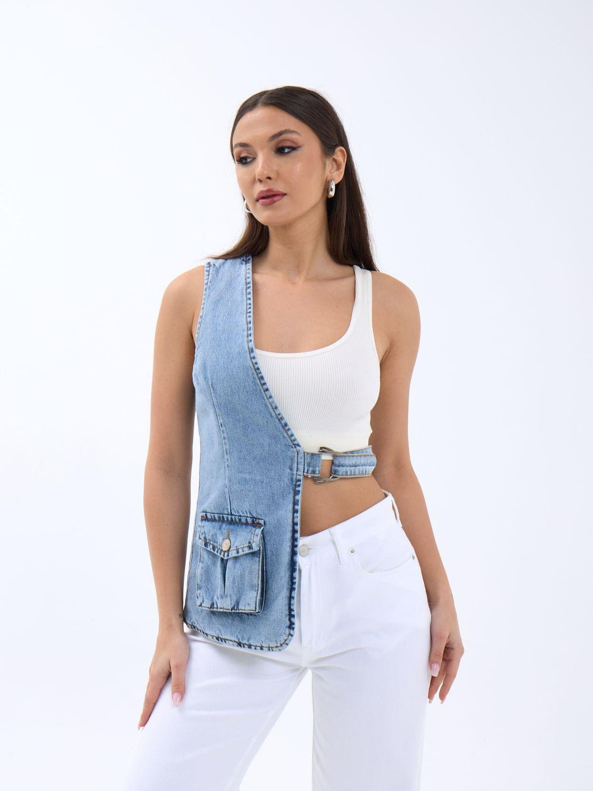 6838 ASYMMETRISCHE DENIMWESTE-BLAU