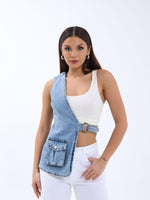 6838 ASYMMETRISCHE DENIMWESTE-BLAU