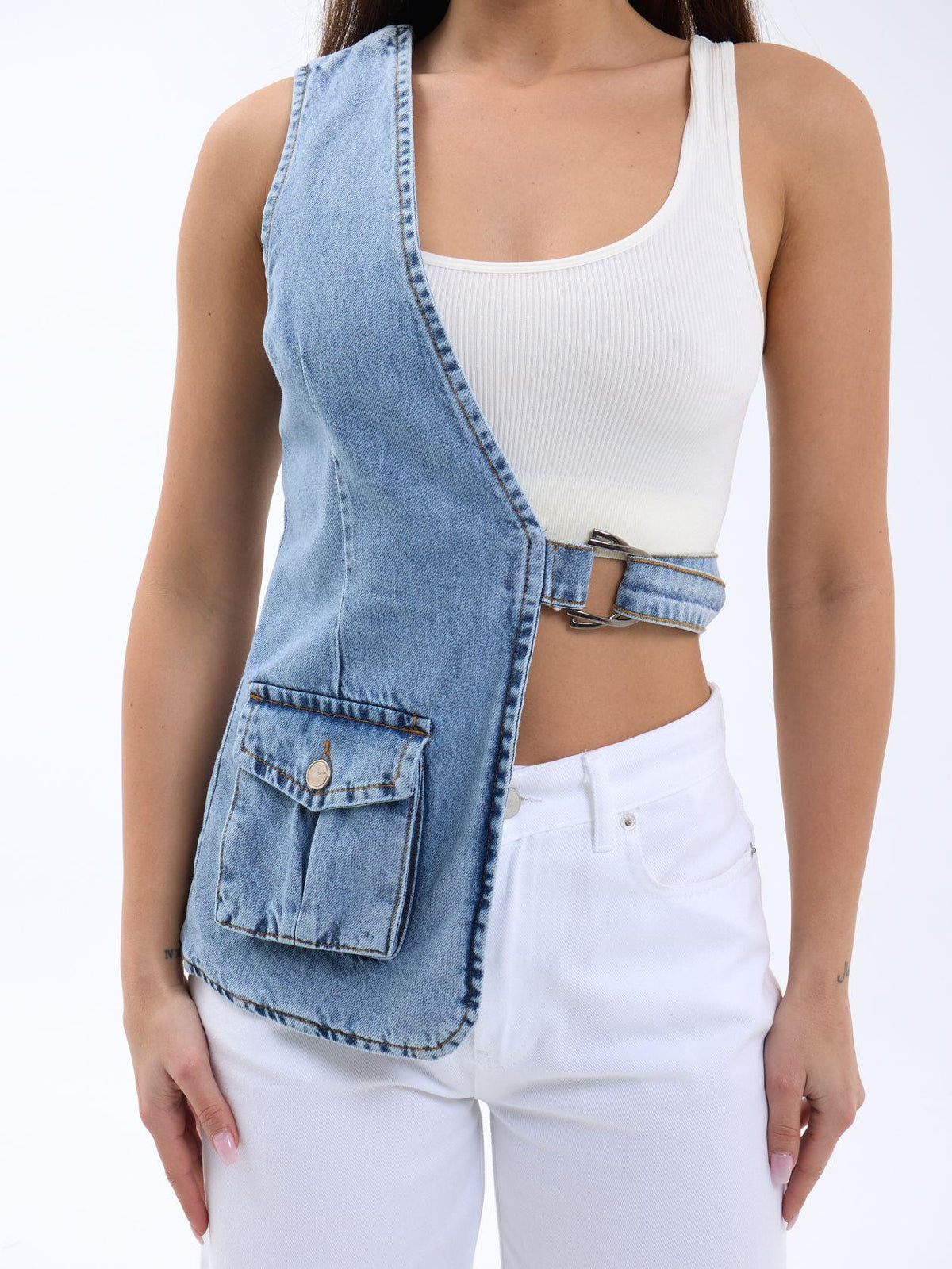 6838 ASYMMETRISCHE DENIMWESTE-BLAU