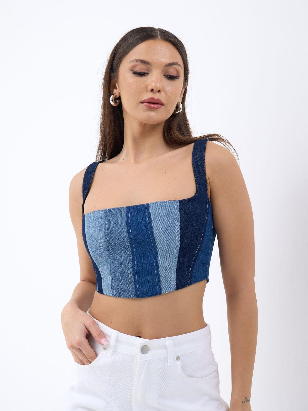 6890 DENIM CROP-BLAU