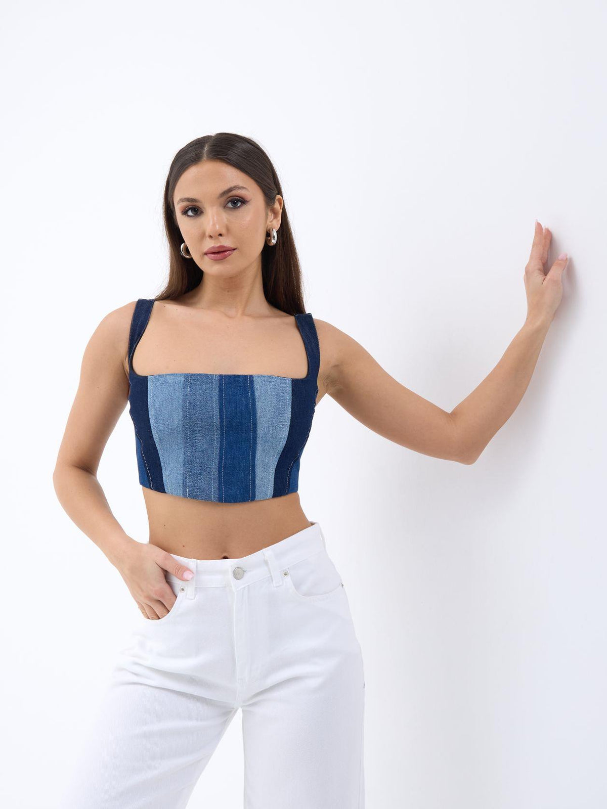 6890 DENIM CROP-BLAU