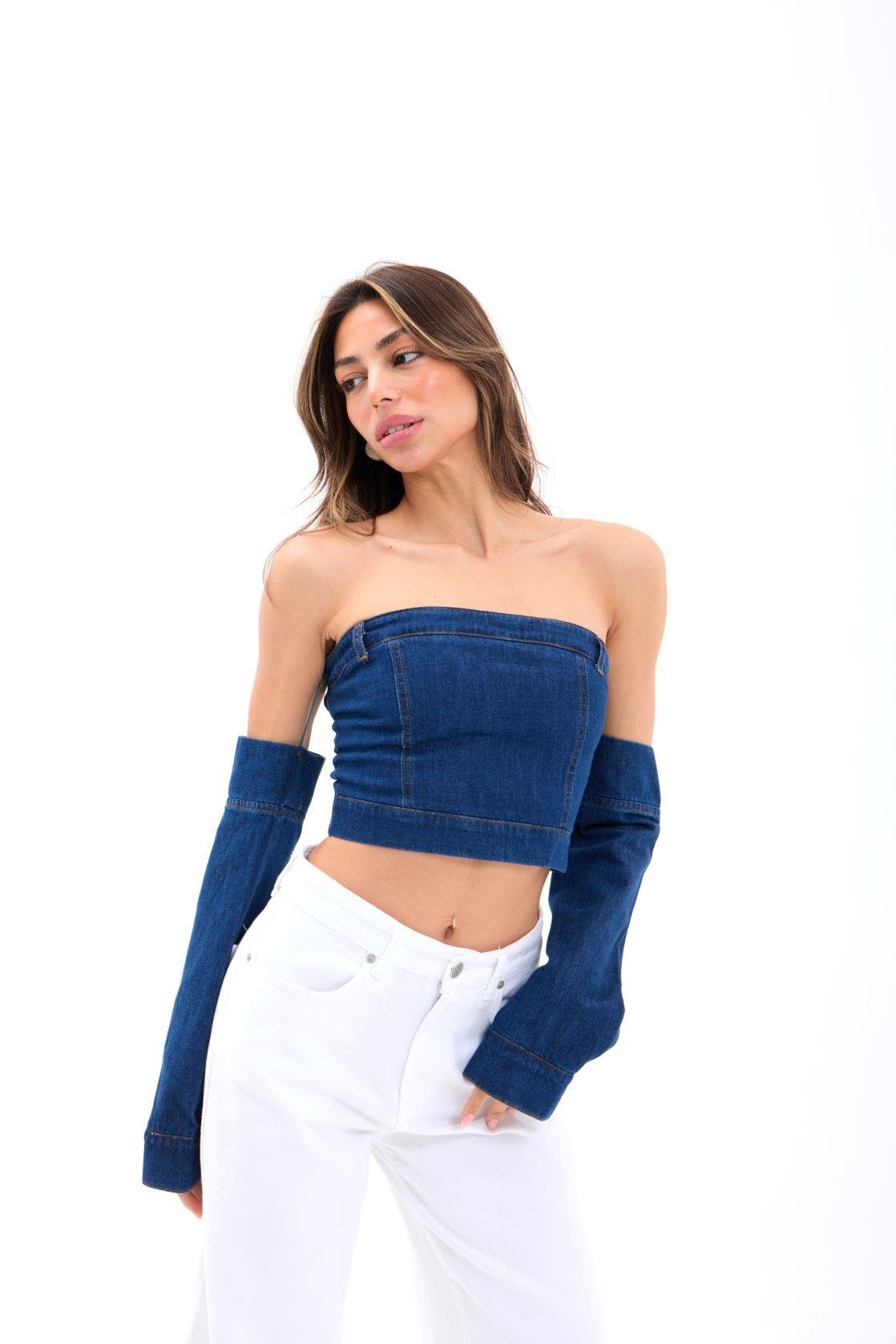 7357 KOT CROP-MAVİ