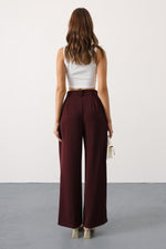 Çift pileli palazzo pantolon - Bordo
