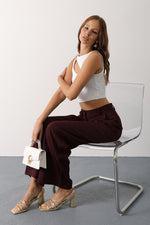 Çift pileli palazzo pantolon - Bordo