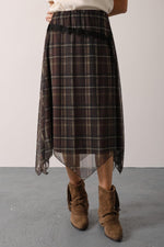 EKOSE DESEN DANTELLİ ASİMETRİK ETEK - Haki