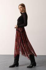 EKOSE DESEN DANTELLİ ASİMETRİK ETEK - Bordo