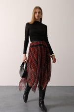 EKOSE DESEN DANTELLİ ASİMETRİK ETEK - Bordo