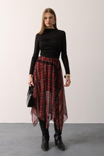 EKOSE DESEN DANTELLİ ASİMETRİK ETEK - Bordo