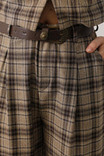 EKOSE DESEN KEMERLİ PANTOLON - Kahve-Bej