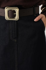 GOLD KEMERLİ DENİM UZUN ETEK - Lacivert