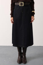 GOLD KEMERLİ DENİM UZUN ETEK - Lacivert