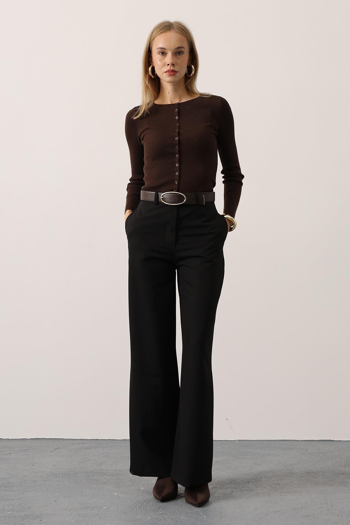 MELANJ PLAZZO PANTOLON - Siyah