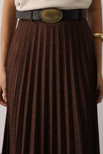 PİLİSELİ KEMER DETAYLI SÜET ETEK - Kahve