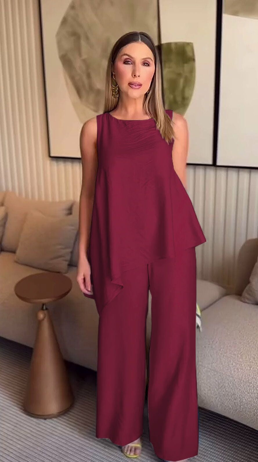 Asimetrik Bluz & Pantolon İkili Takım