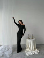 Kayık Yaka Uzun Kurdele Elbise