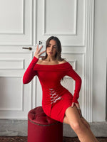 Bağcık Detaylı Straplez Elbise