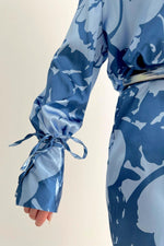 * Vatkalı manşet detaylı gömlek elbise - Mavi