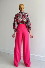 * Beli lastikli saten gömlek - Fuşya