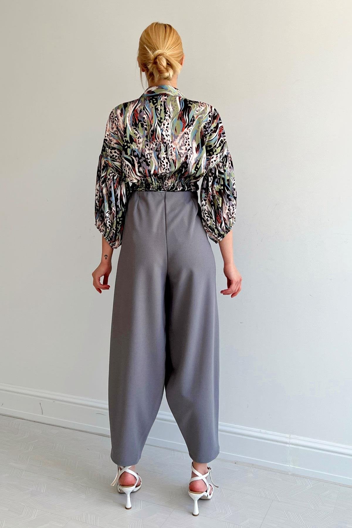 * Beli lastikli saten gömlek - Yeşil