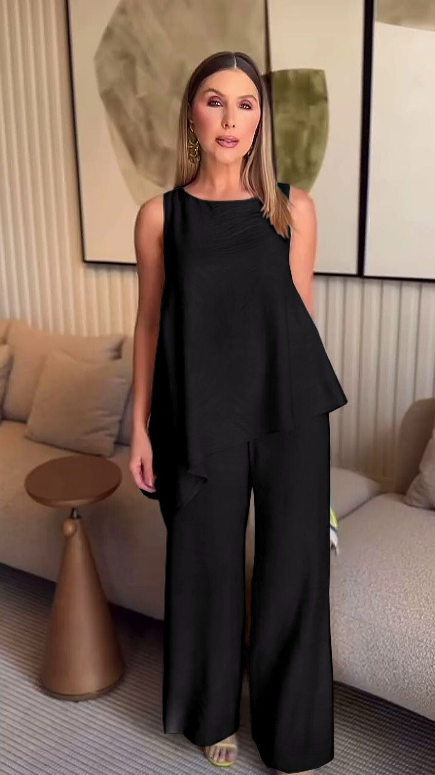 Asimetrik Bluz & Pantolon İkili Takım