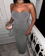 Straplez Simli Uzun Elbise