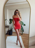 Taşlı Straplez Elbise