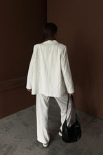 Toptan Beyaz Çizgili Ceket Ve Pantolon Takım