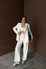 Toptan Beyaz Çizgili Ceket Ve Pantolon Takım