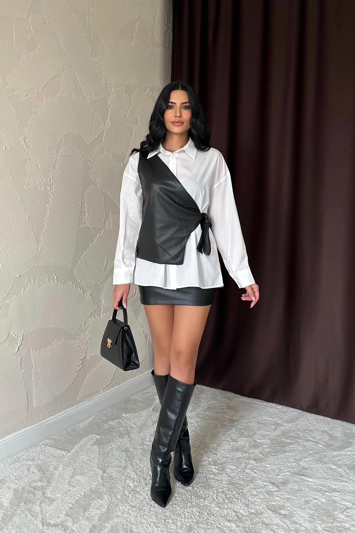 Toptan Beyaz Yandan Bağlamalı Yelek Gömlek