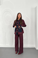 Toptan Bordo Garnili Cepli Gömlek Ve Pantolon Takım