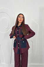 Toptan Bordo Garnili Cepli Gömlek Ve Pantolon Takım