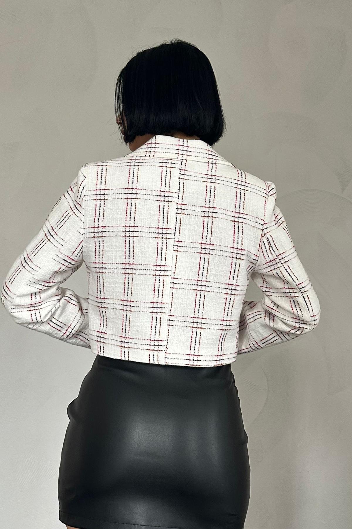 Toptan Desenli Crop Ceket