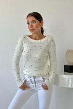 Toptan Ekru Boncuklu Triko Kazak