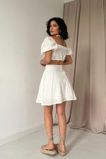 Toptan Ekru Brode Crop Ve Mini Etek Takım